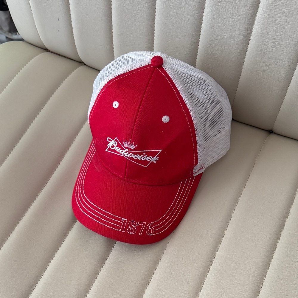 Budweiser Vintage Hat Red and White Mens SnapBack Cap